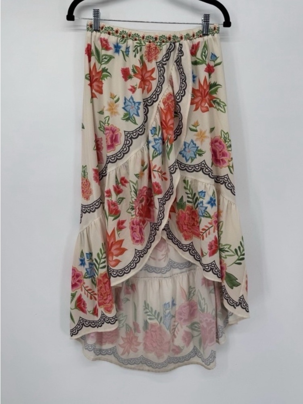 Altar'd State floral faux wrap ruffle hi-lo Maxi skirt resort Festival Fiesta M